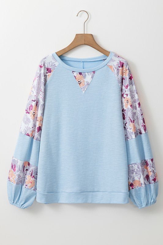 cotton Ribbed Floral Stitch Balloon Pull Over - Bitsy Gypsy Boutique