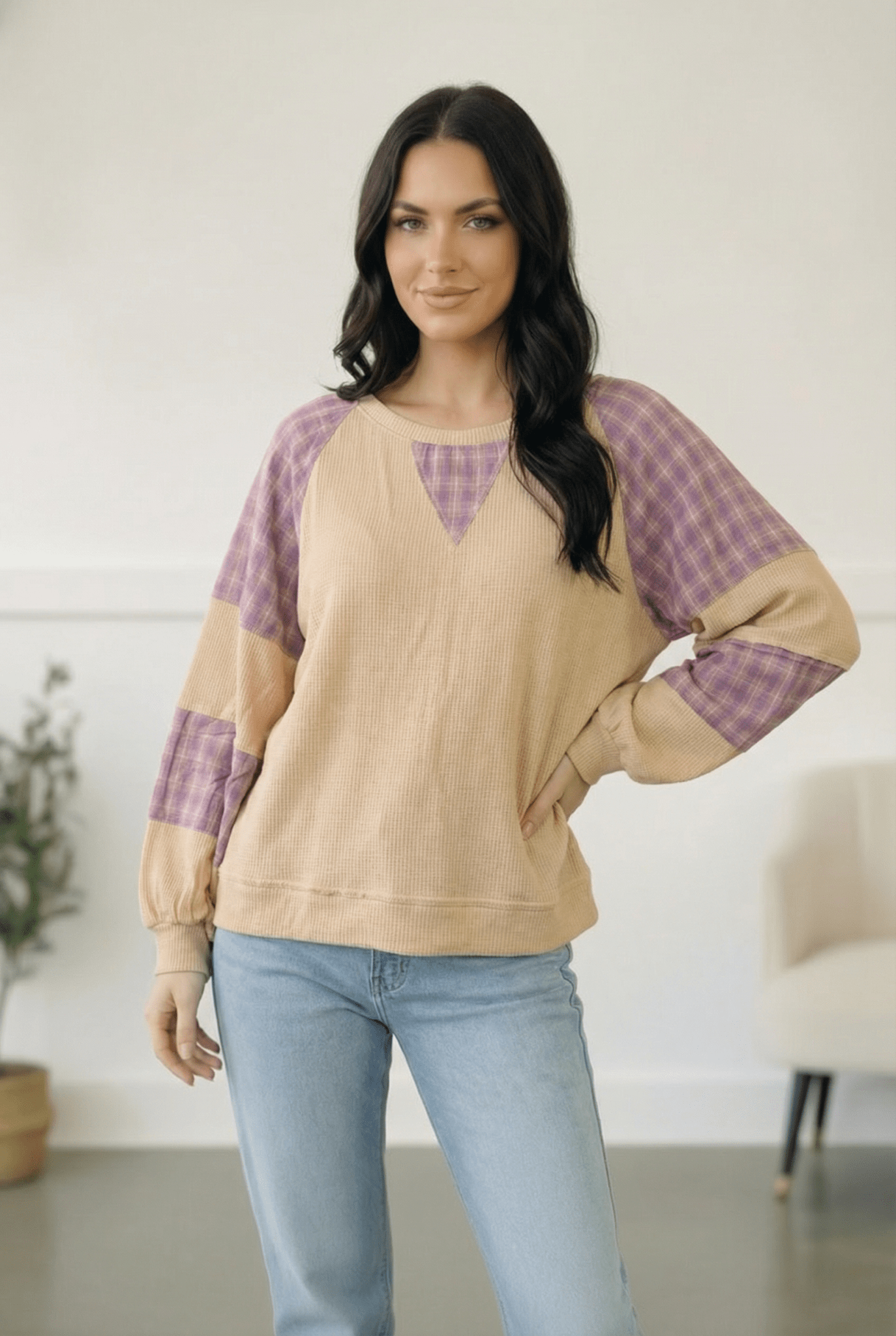 Country Cozy Oatmeal Long Sleeve Thermal - Bitsy Gypsy Boutique