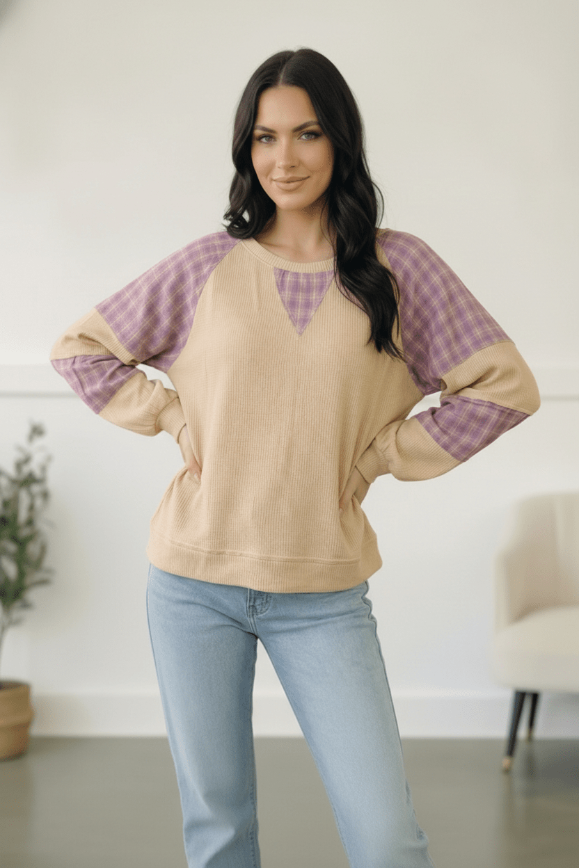 Country Cozy Oatmeal Long Sleeve Thermal - Bitsy Gypsy Boutique