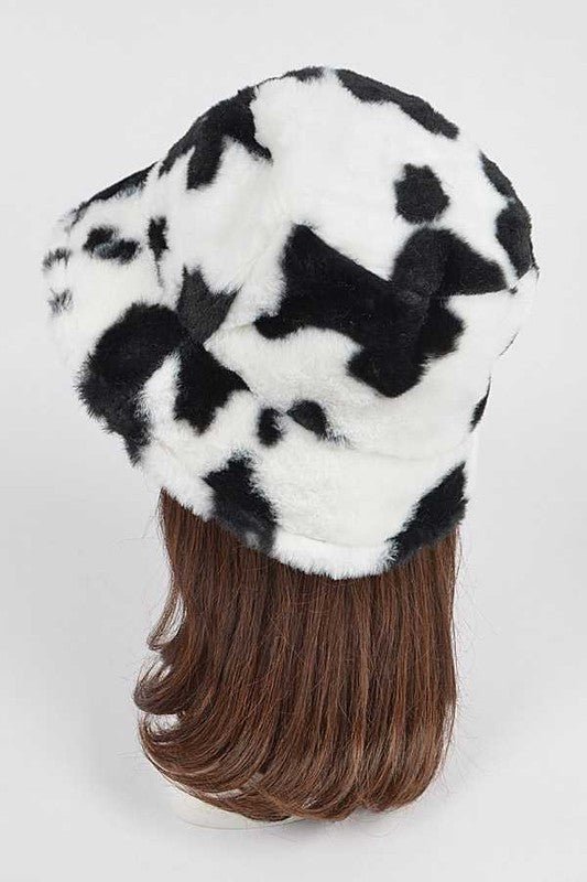 Cow Print Faux Fur Bucket Hat - Bitsy Gypsy Boutique