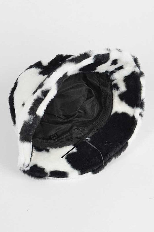 Cow Print Faux Fur Bucket Hat - Bitsy Gypsy Boutique