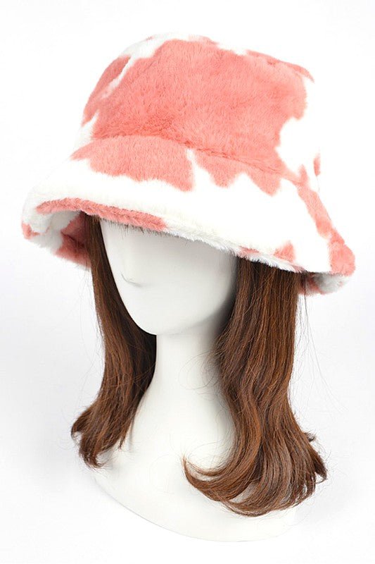 Cow Print Faux Fur Bucket Hat - Bitsy Gypsy Boutique