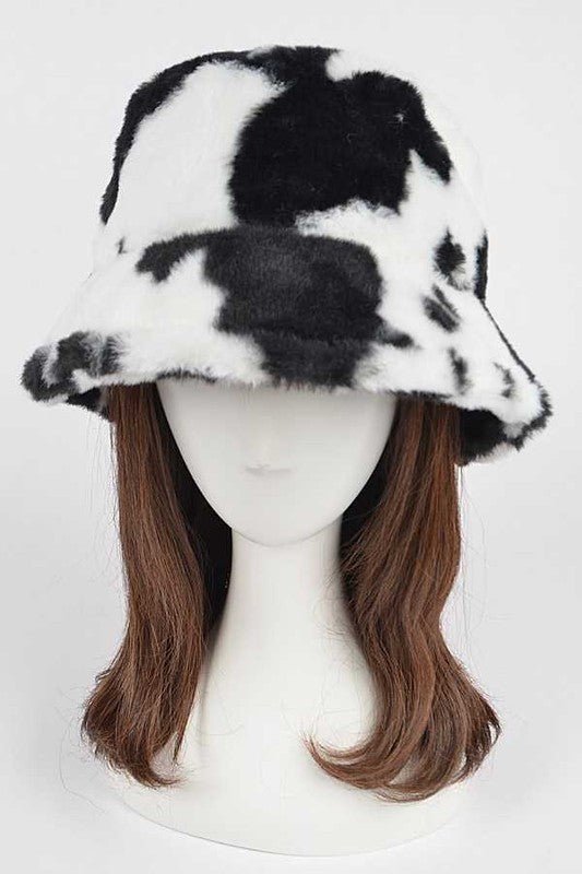 Cow Print Faux Fur Bucket Hat - Bitsy Gypsy Boutique