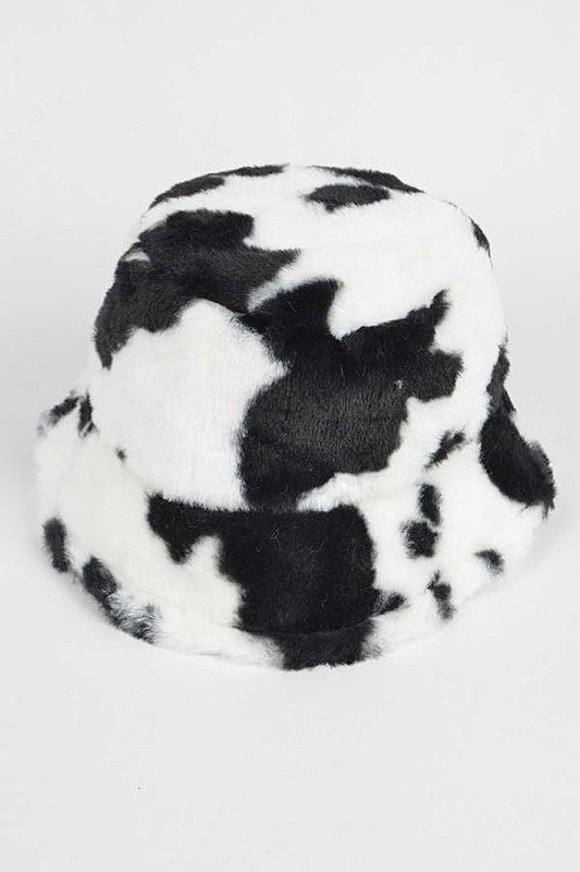 Cow Print Faux Fur Bucket Hat - Bitsy Gypsy Boutique