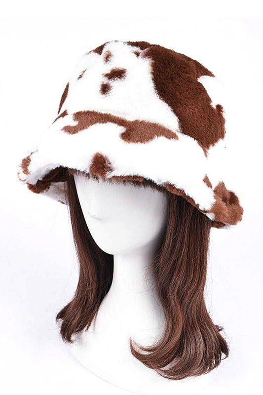 Cow Print Faux Fur Bucket Hat - Bitsy Gypsy Boutique