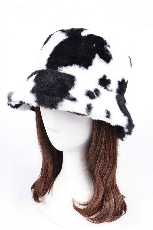 Cow Print Faux Fur Bucket Hat - Bitsy Gypsy Boutique