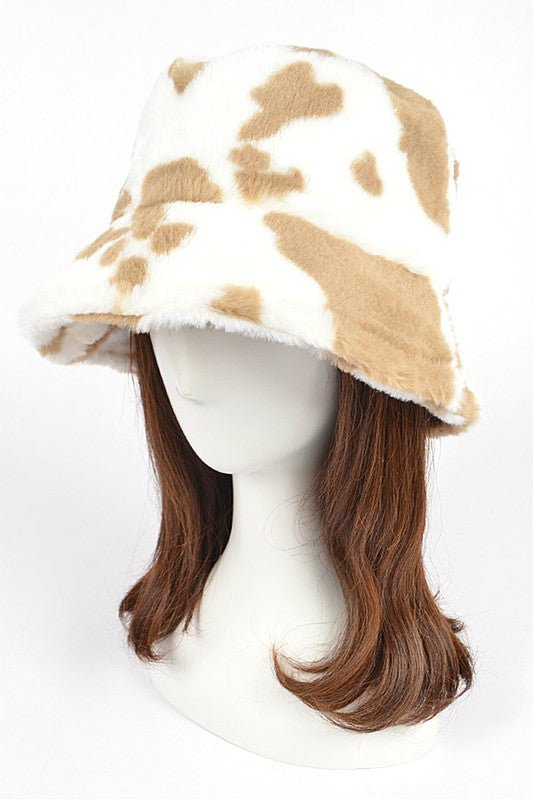 Cow Print Faux Fur Bucket Hat - Bitsy Gypsy Boutique