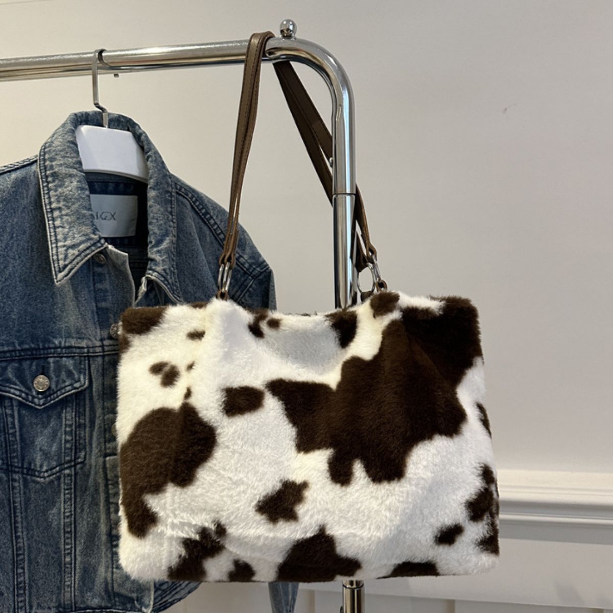 Cow Print Furry Tote Bag - Bitsy Gypsy Boutique