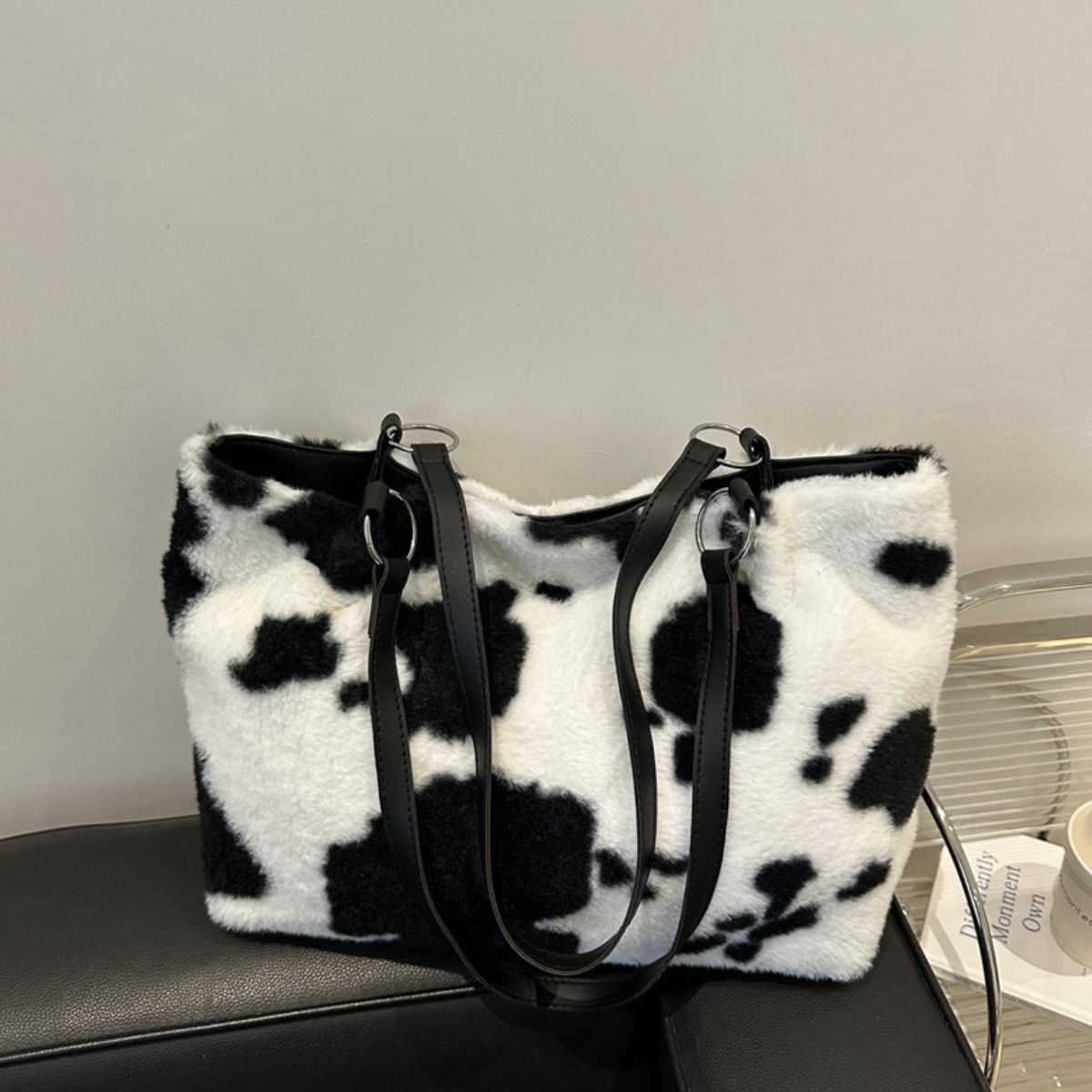 Cow Print Furry Tote Bag - Bitsy Gypsy Boutique