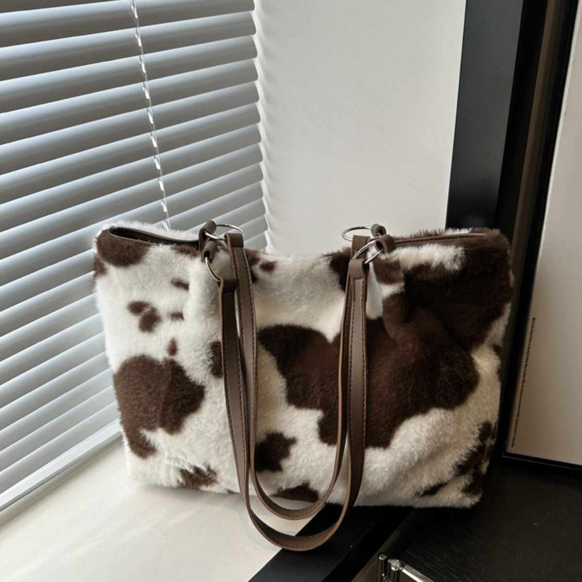 Cow Print Furry Tote Bag - Bitsy Gypsy Boutique