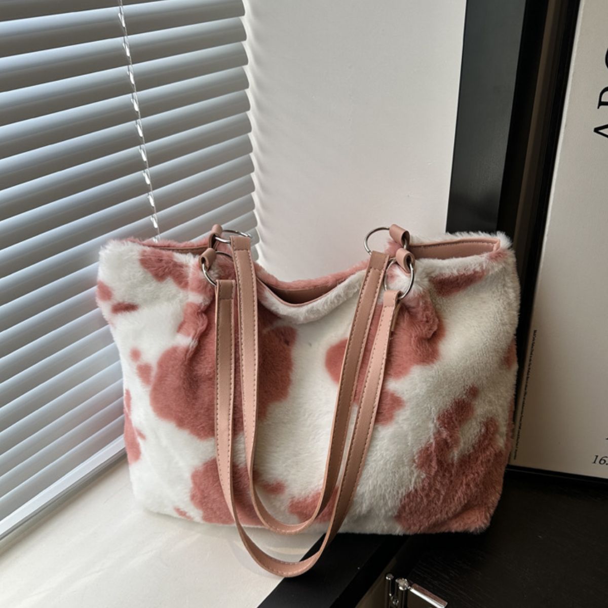 Cow Print Furry Tote Bag - Bitsy Gypsy Boutique