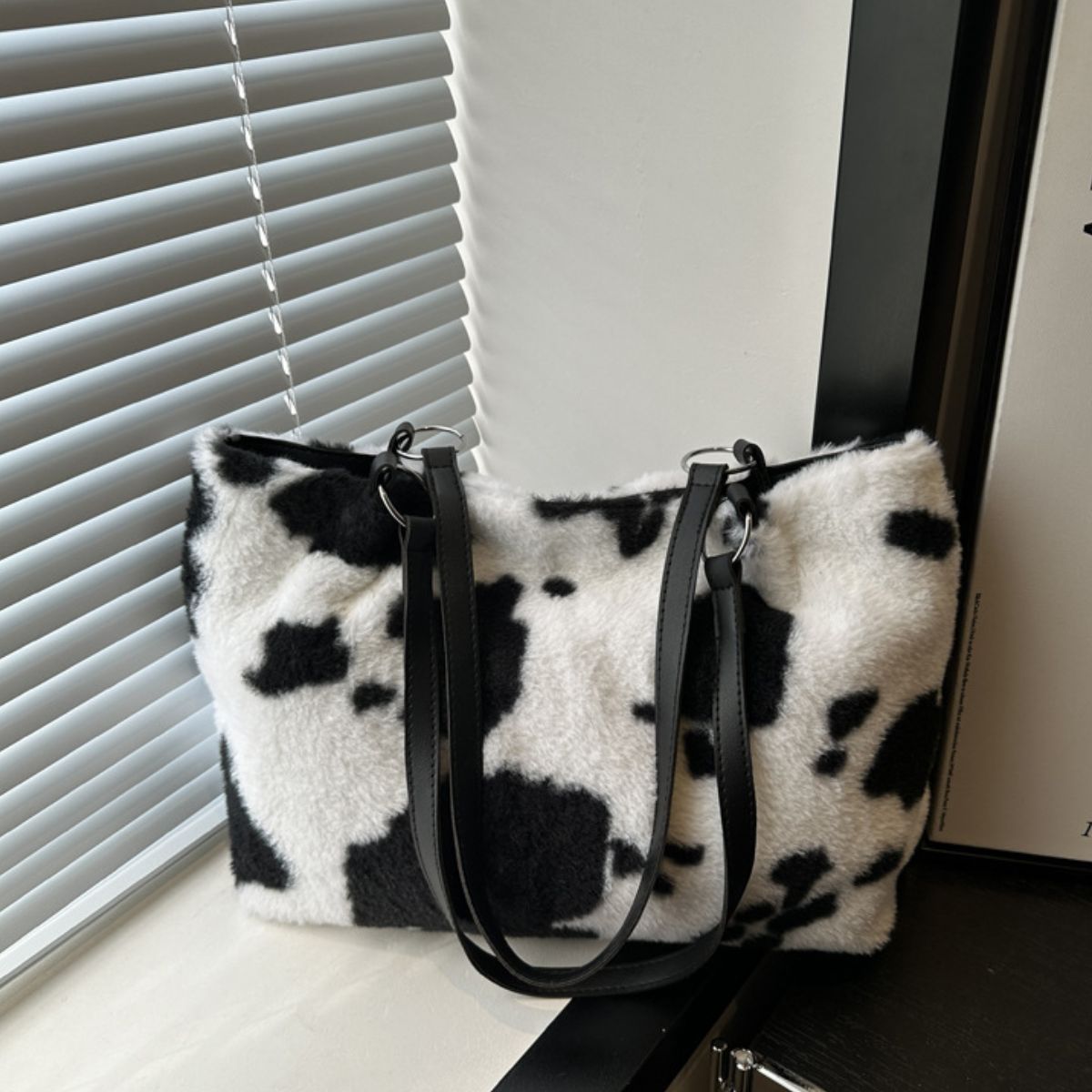 Cow Print Furry Tote Bag - Bitsy Gypsy Boutique