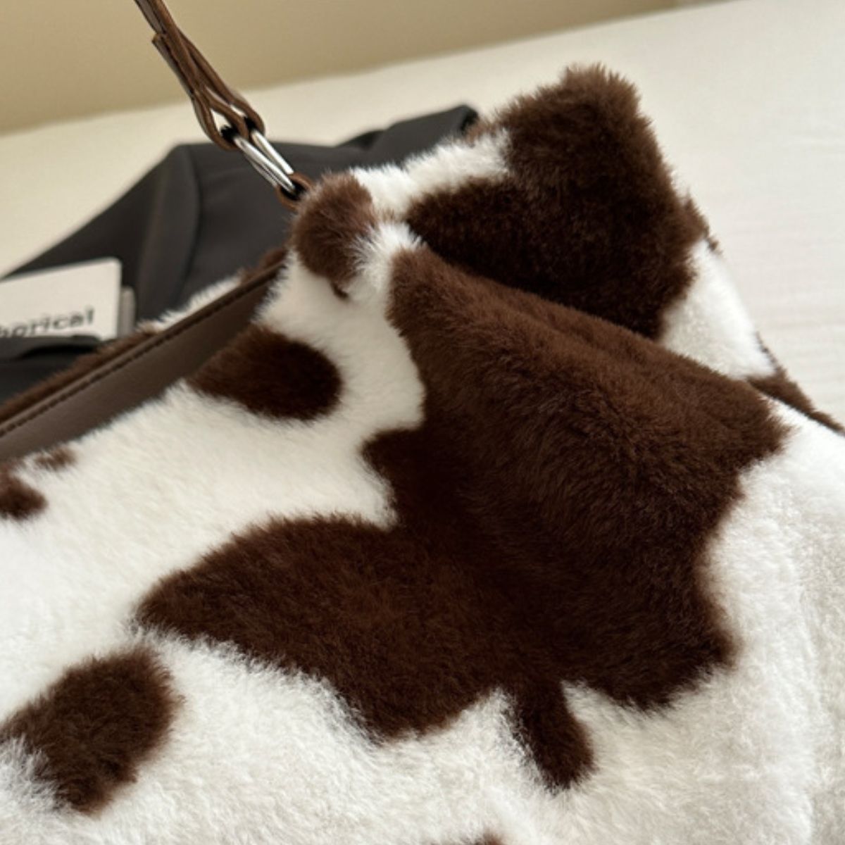 Cow Print Furry Tote Bag - Bitsy Gypsy Boutique