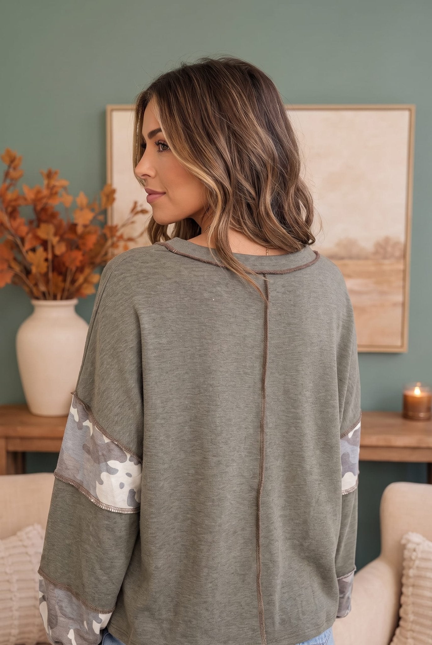 Cozy Camo Color Block Pullover - Bitsy Gypsy Boutique