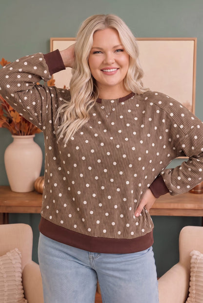 Cozy Dots Ribbed Pullover in Caramel - Bitsy Gypsy Boutique