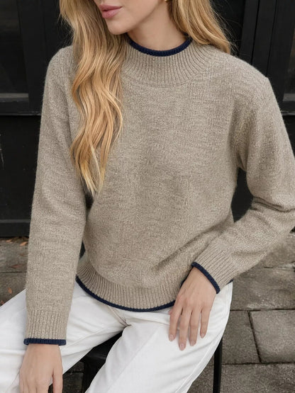 Cozy Mock Neck Sweater with Contrast Trim - Bitsy Gypsy Boutique