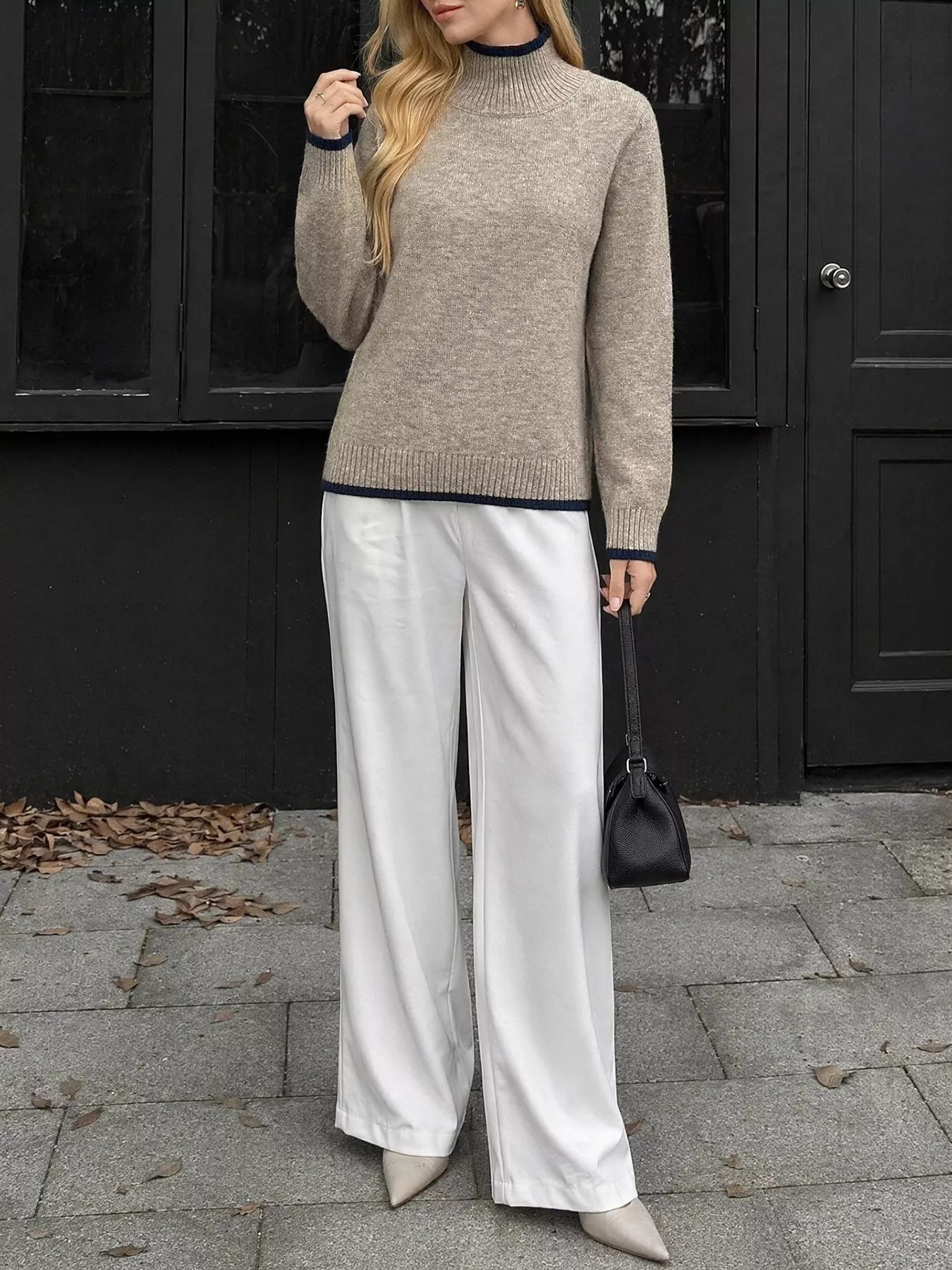 Cozy Mock Neck Sweater with Contrast Trim - Bitsy Gypsy Boutique