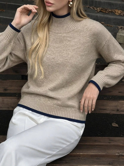 Cozy Mock Neck Sweater with Contrast Trim - Bitsy Gypsy Boutique
