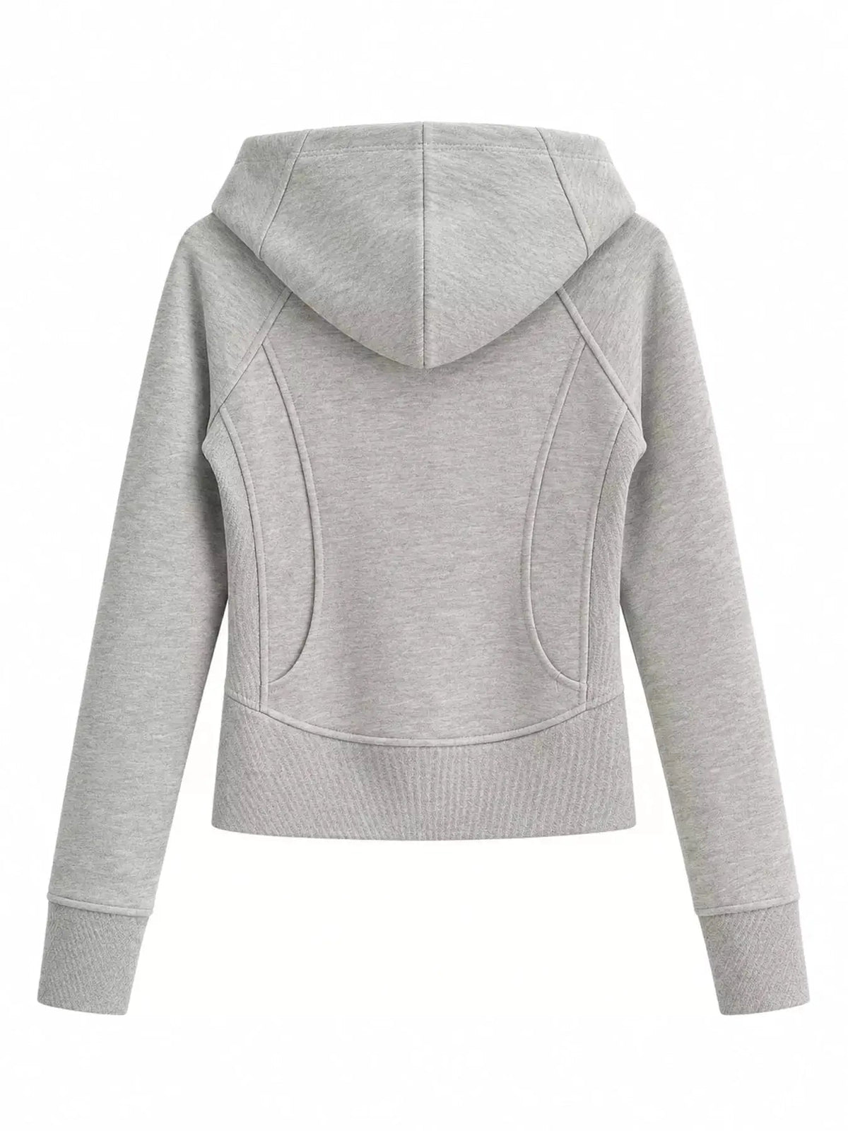 Cream Full Zip Pocketed Ribbed Seam Detail Hoodie - Bitsy Gypsy Boutique