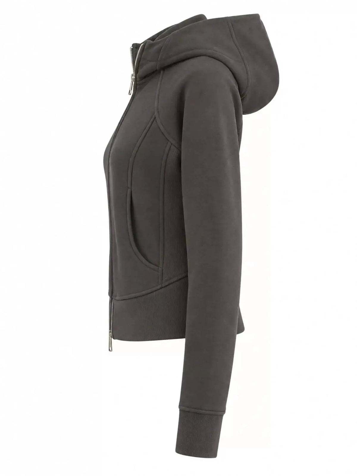 Cream Full Zip Pocketed Ribbed Seam Detail Hoodie - Bitsy Gypsy Boutique