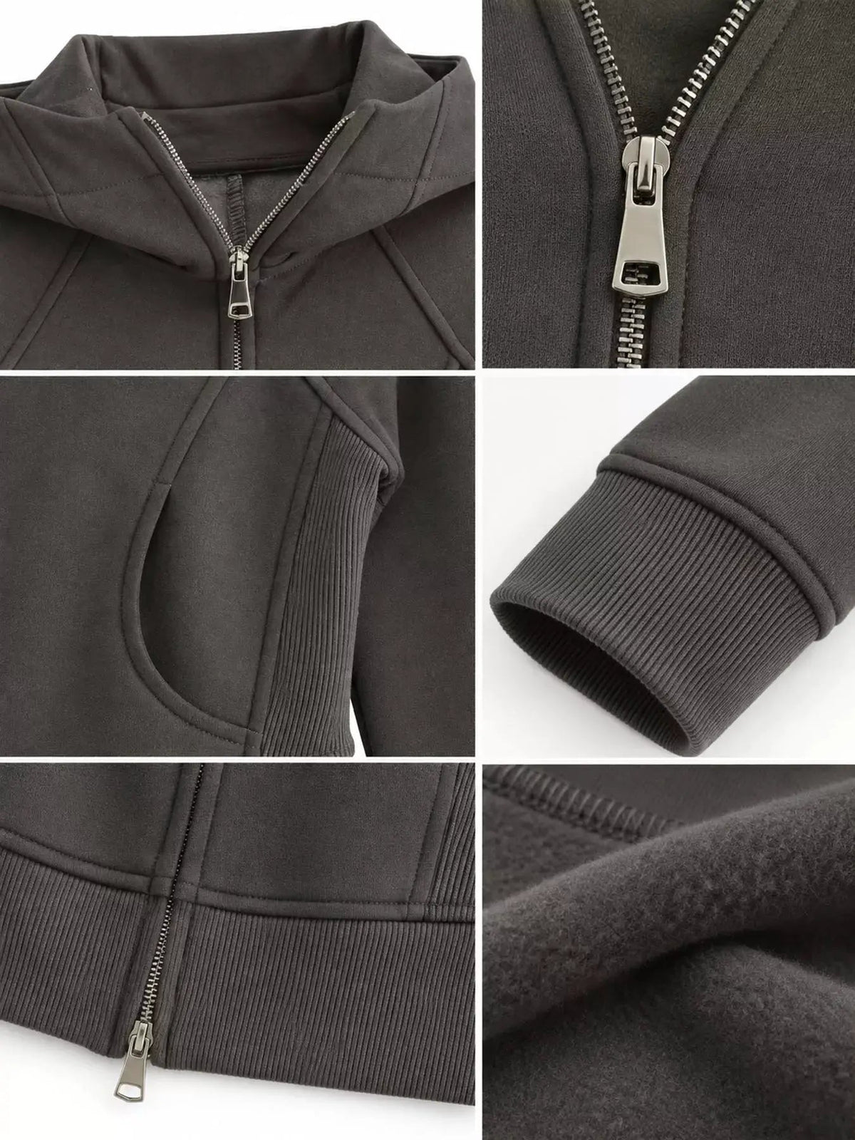 Cream Full Zip Pocketed Ribbed Seam Detail Hoodie - Bitsy Gypsy Boutique