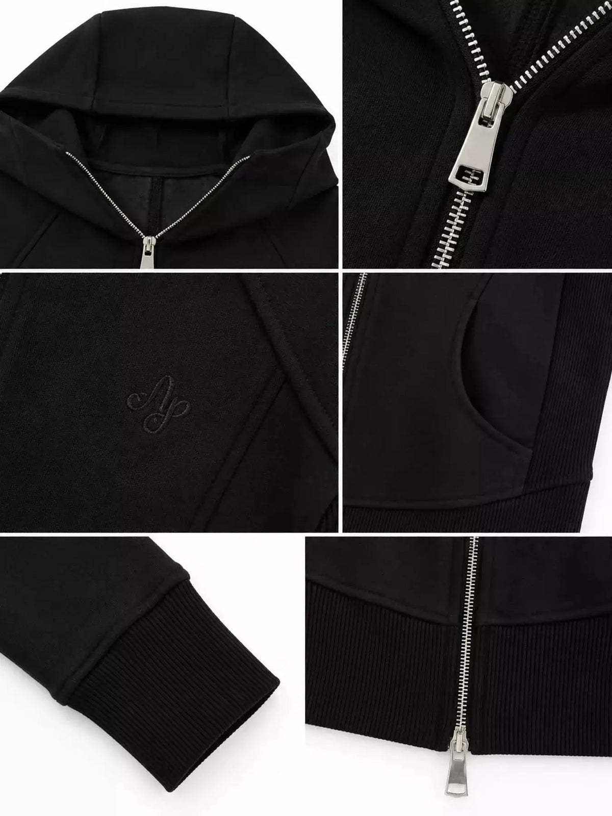 Cream Full Zip Pocketed Ribbed Seam Detail Hoodie - Bitsy Gypsy Boutique