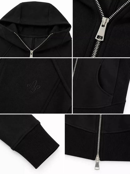 Cream Full Zip Pocketed Ribbed Seam Detail Hoodie - Bitsy Gypsy Boutique