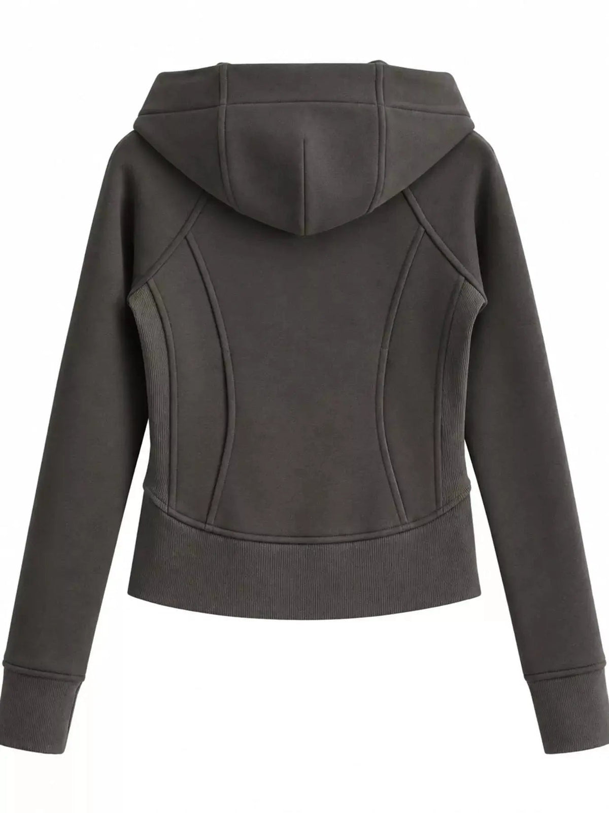 Cream Full Zip Pocketed Ribbed Seam Detail Hoodie - Bitsy Gypsy Boutique