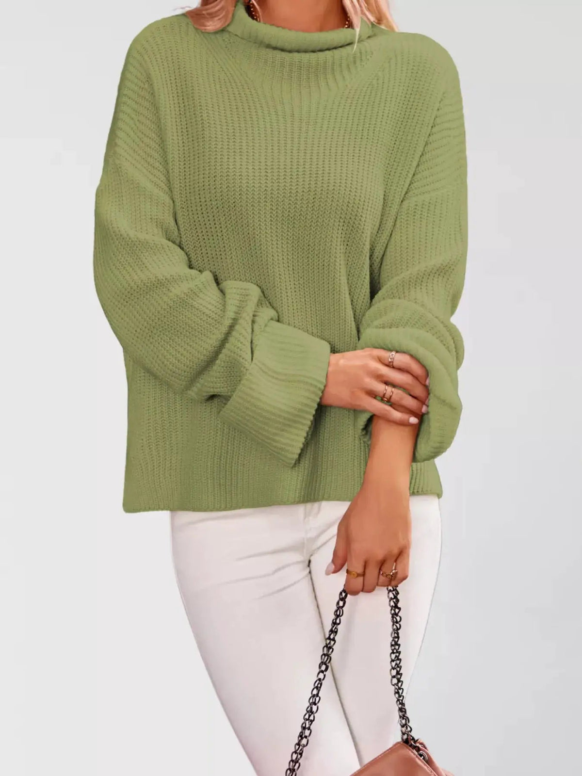 Cream Mock Neck Dropped Shoulder Ribbed Sweater - Bitsy Gypsy Boutique