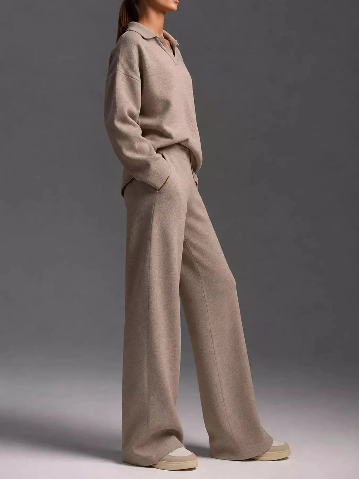 Cream Polo Collar Wide Leg Two Piece Set - Bitsy Gypsy Boutique
