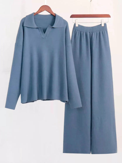 Cream Polo Collar Wide Leg Two Piece Set - Bitsy Gypsy Boutique