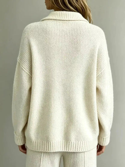 Cream Ribbed Button Detail Dropped Shoulder Sweater - Bitsy Gypsy Boutique