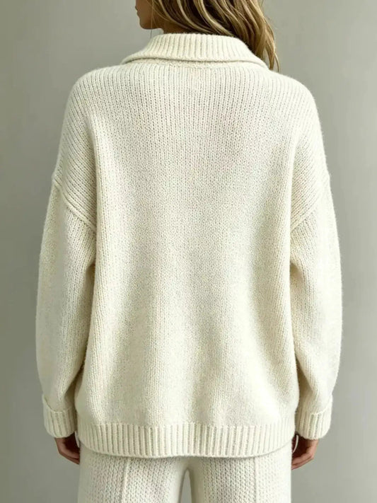Cream Ribbed Button Detail Dropped Shoulder Sweater - Bitsy Gypsy Boutique