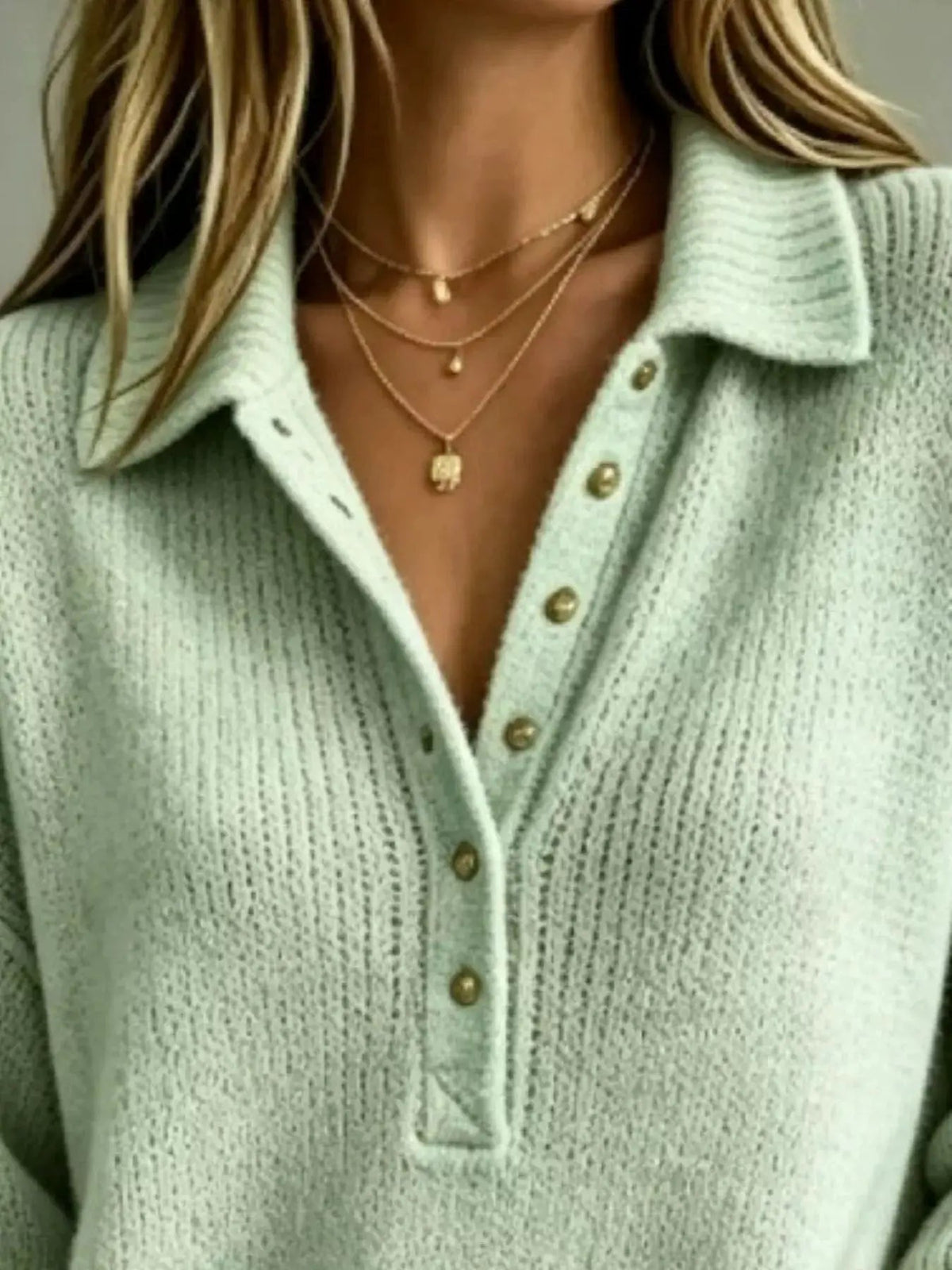Cream Ribbed Button Detail Dropped Shoulder Sweater - Bitsy Gypsy Boutique