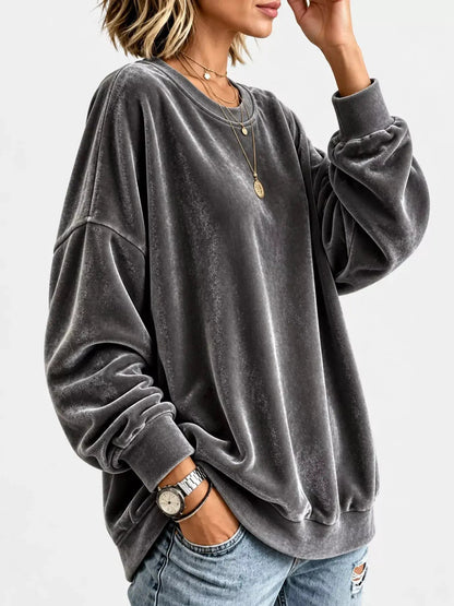 Crew Neck Drop Shoulder Oversized Plus Size Sweatshirt - Bitsy Gypsy Boutique