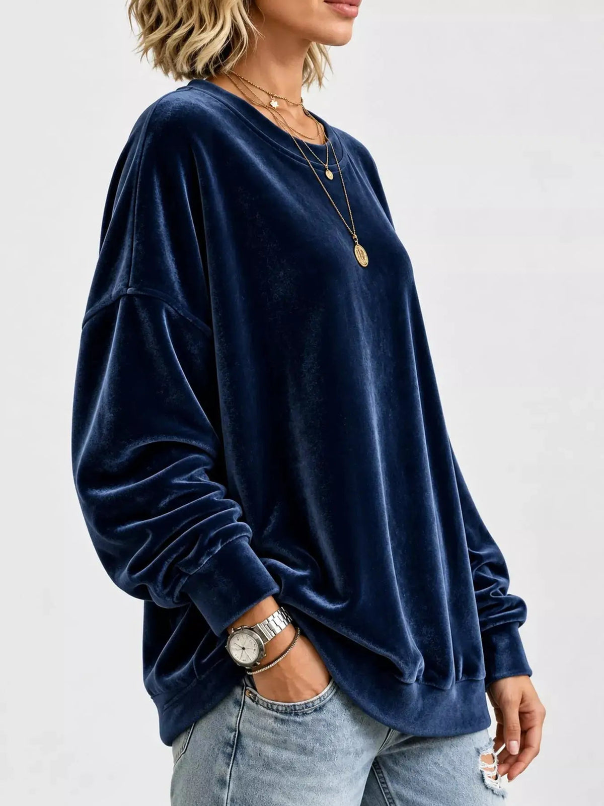 Crew Neck Drop Shoulder Oversized Plus Size Sweatshirt - Bitsy Gypsy Boutique