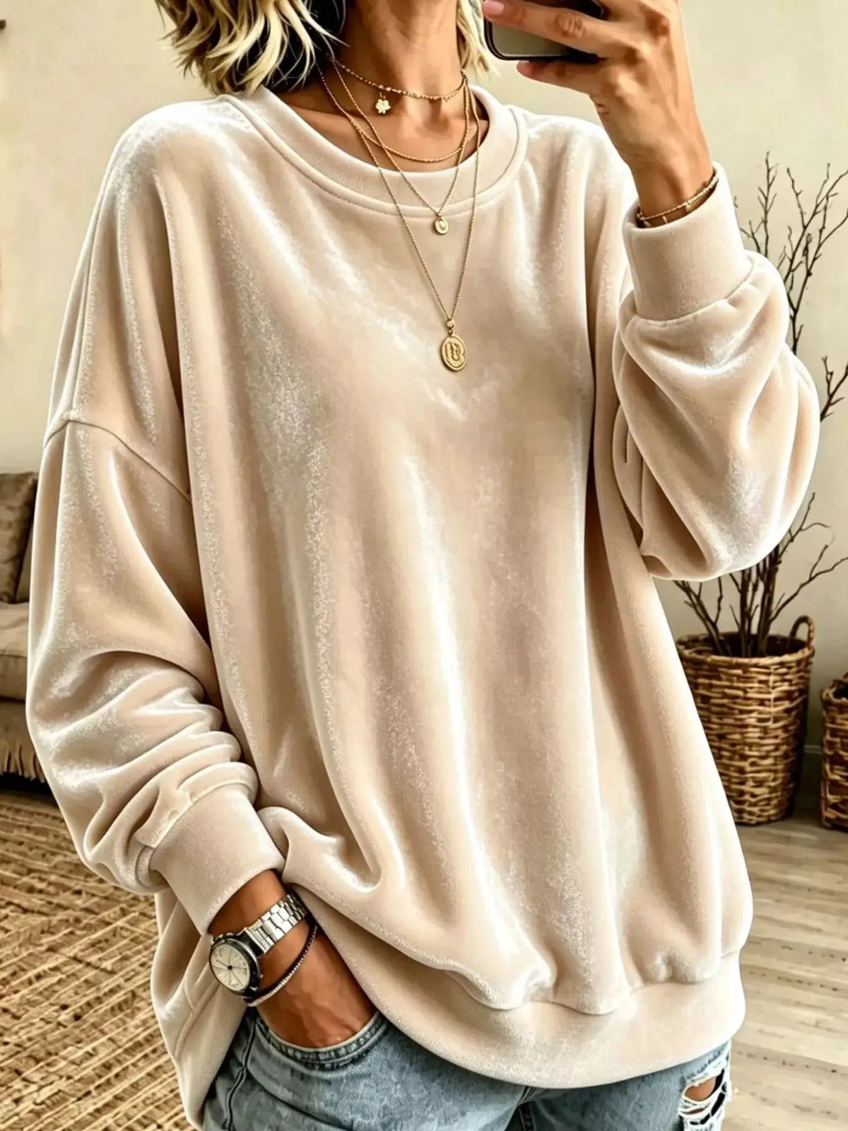 Crew Neck Drop Shoulder Oversized Plus Size Sweatshirt - Bitsy Gypsy Boutique