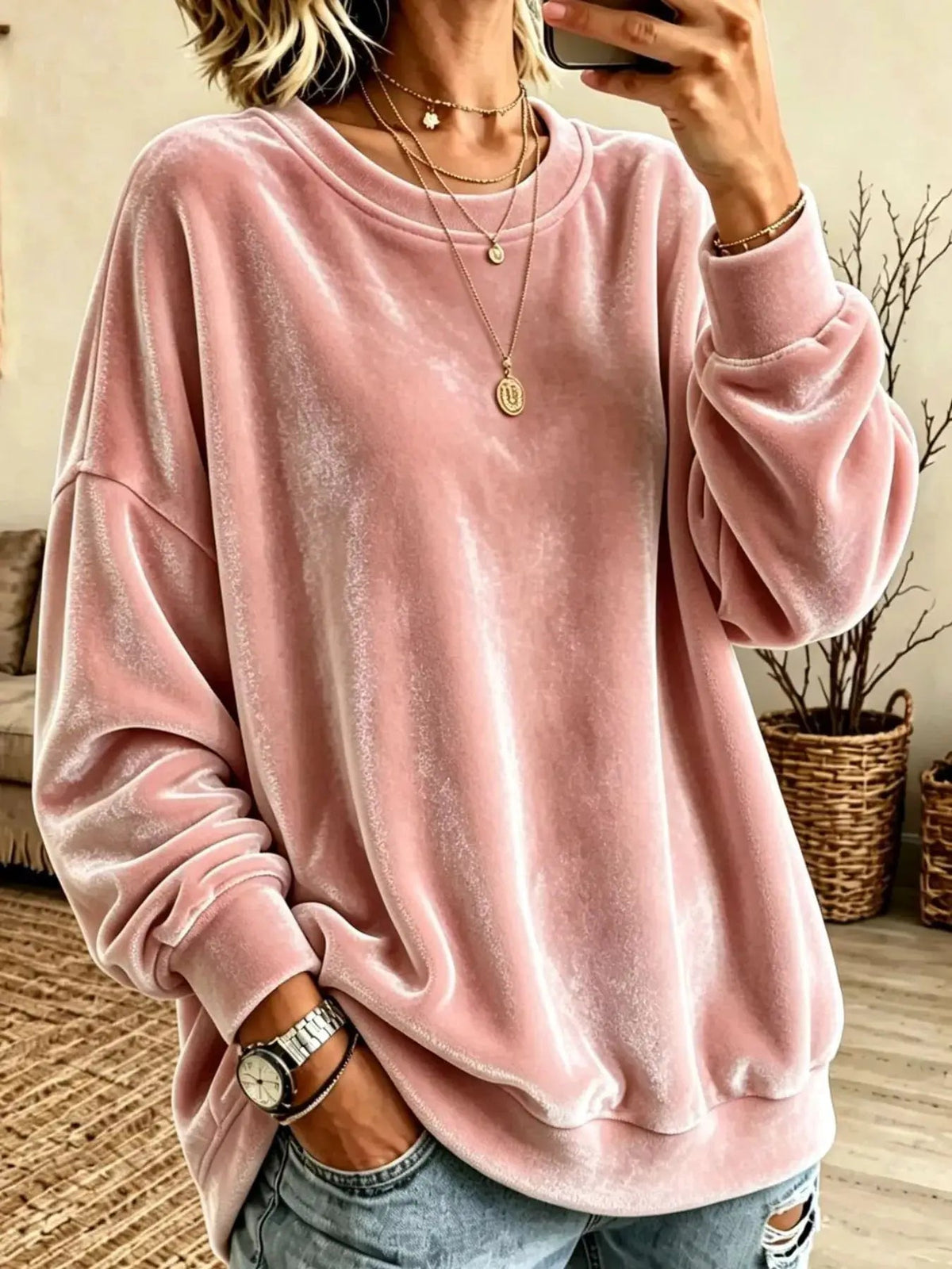 Crew Neck Drop Shoulder Oversized Plus Size Sweatshirt - Bitsy Gypsy Boutique