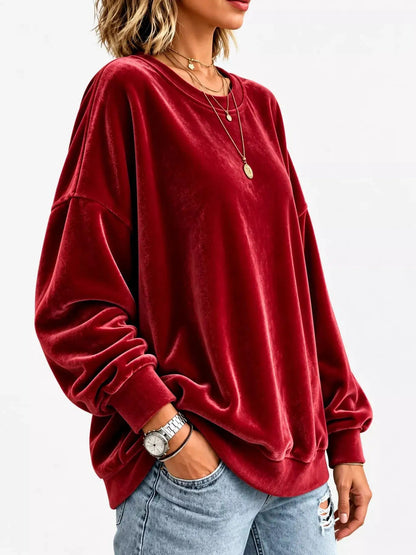 Crew Neck Drop Shoulder Oversized Plus Size Sweatshirt - Bitsy Gypsy Boutique