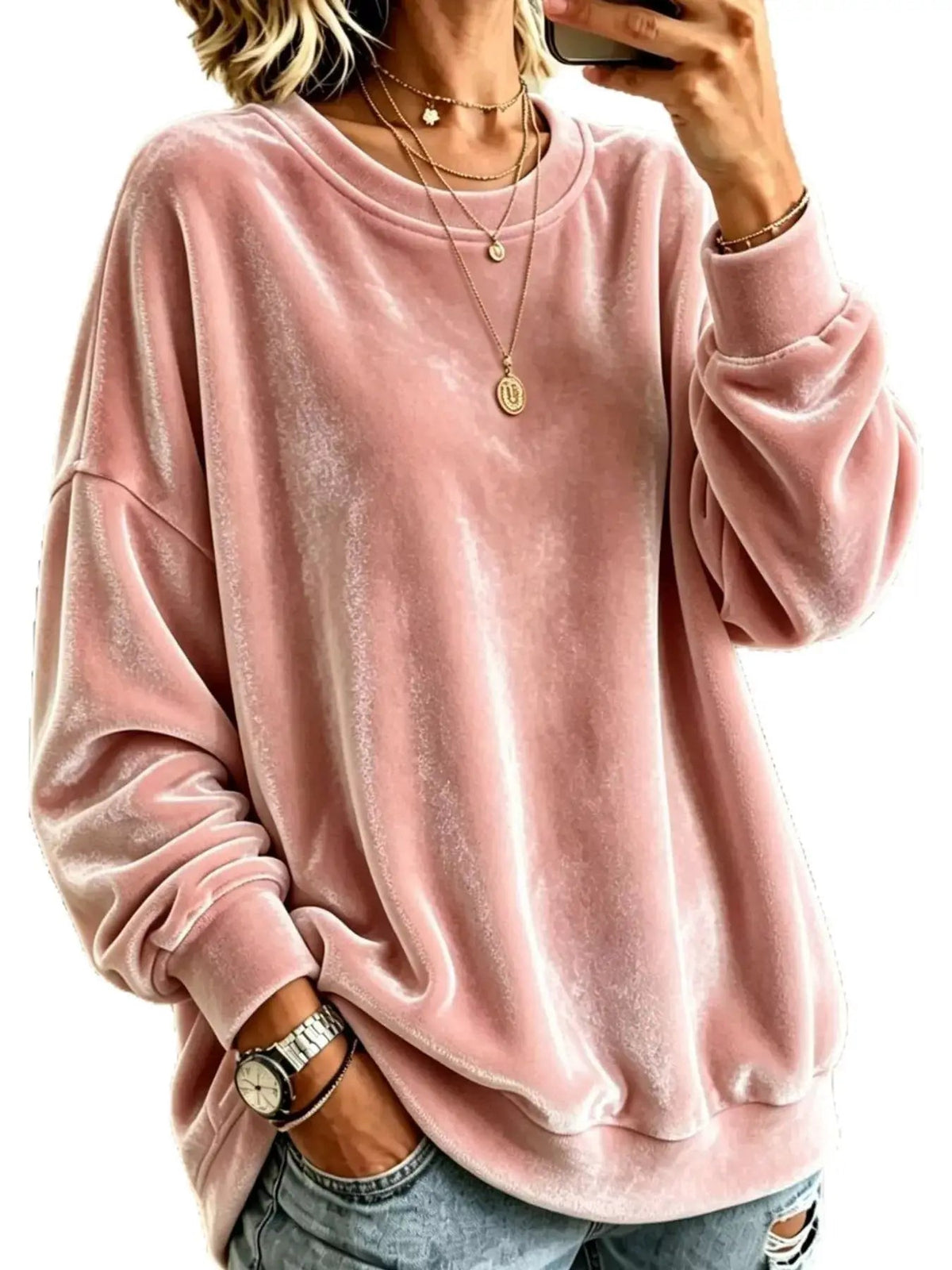 Crew Neck Drop Shoulder Oversized Plus Size Sweatshirt - Bitsy Gypsy Boutique