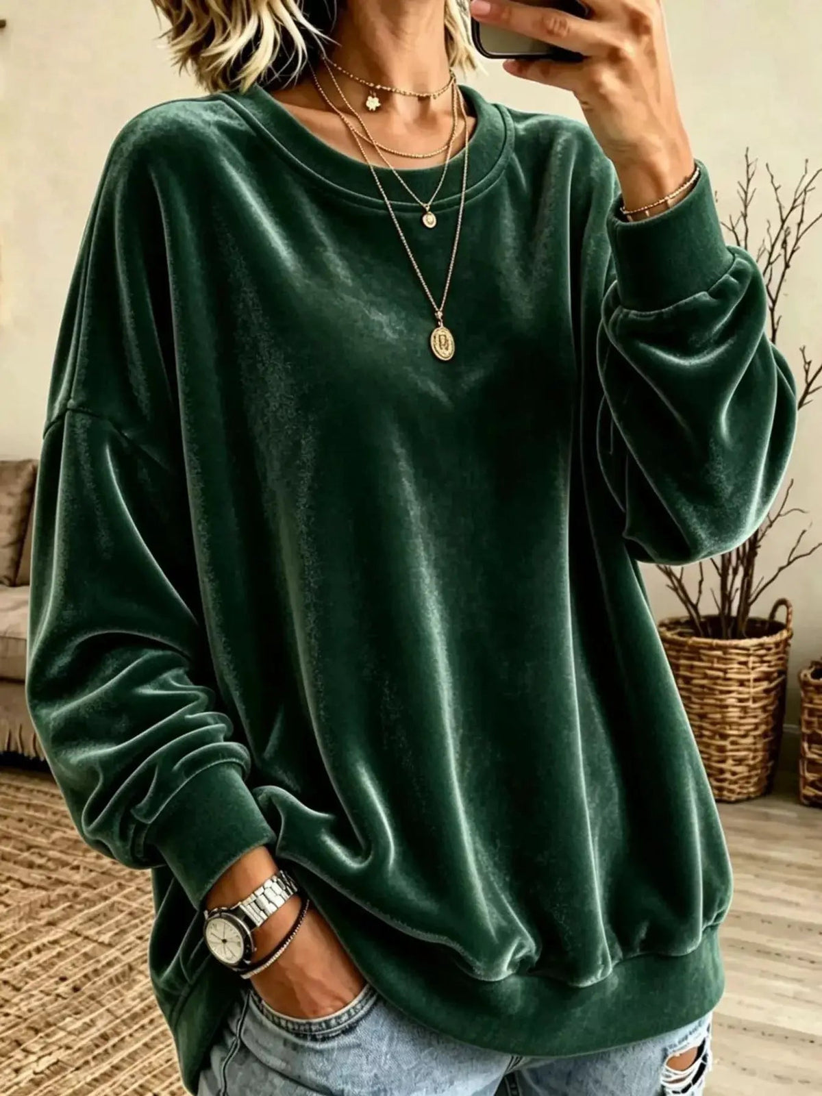 Crew Neck Drop Shoulder Oversized Plus Size Sweatshirt - Bitsy Gypsy Boutique