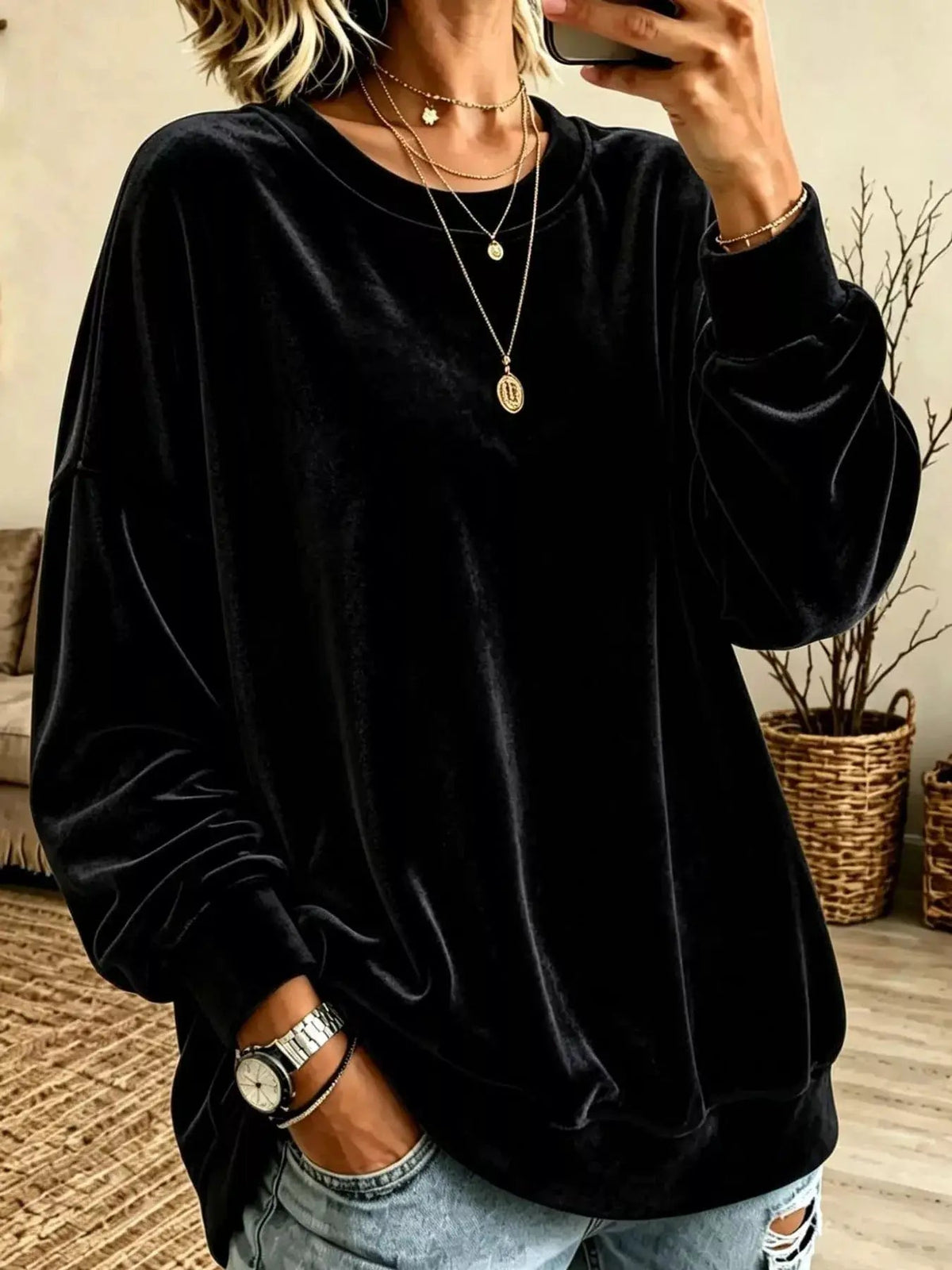 Crew Neck Drop Shoulder Oversized Plus Size Sweatshirt - Bitsy Gypsy Boutique