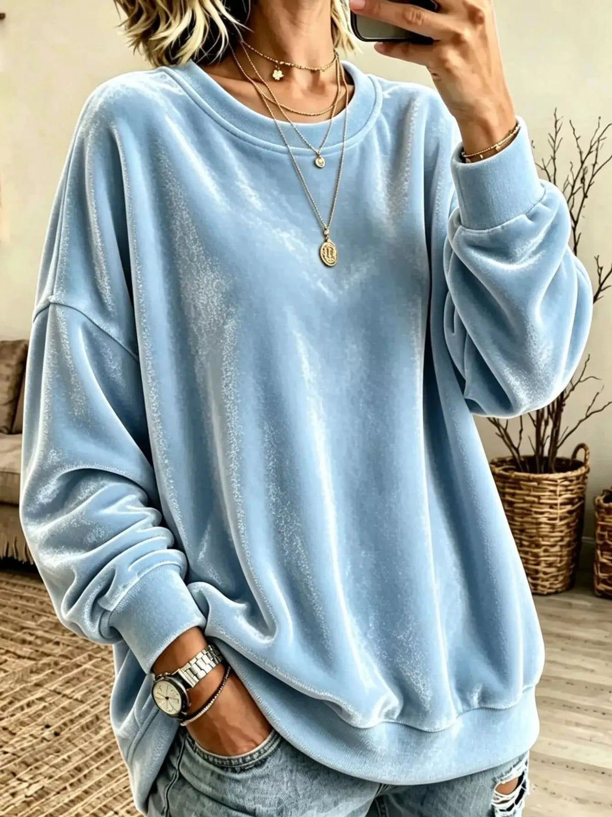 Crew Neck Drop Shoulder Oversized Plus Size Sweatshirt - Bitsy Gypsy Boutique