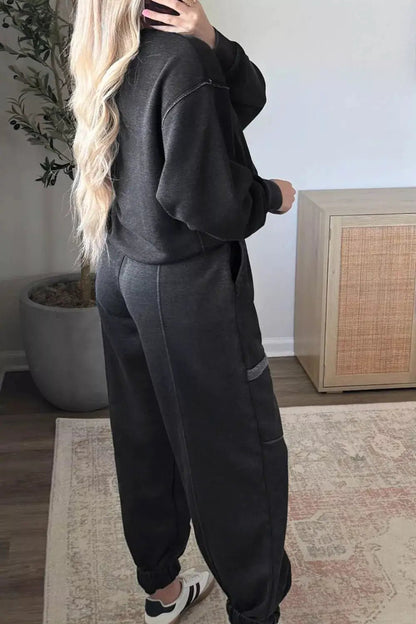 Crew Neck Long Sleeve Top and Joggers Set - Bitsy Gypsy Boutique