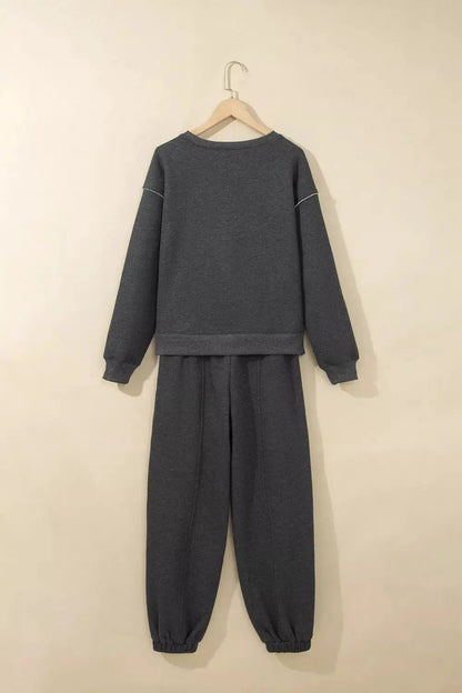 Crew Neck Long Sleeve Top and Joggers Set - Bitsy Gypsy Boutique
