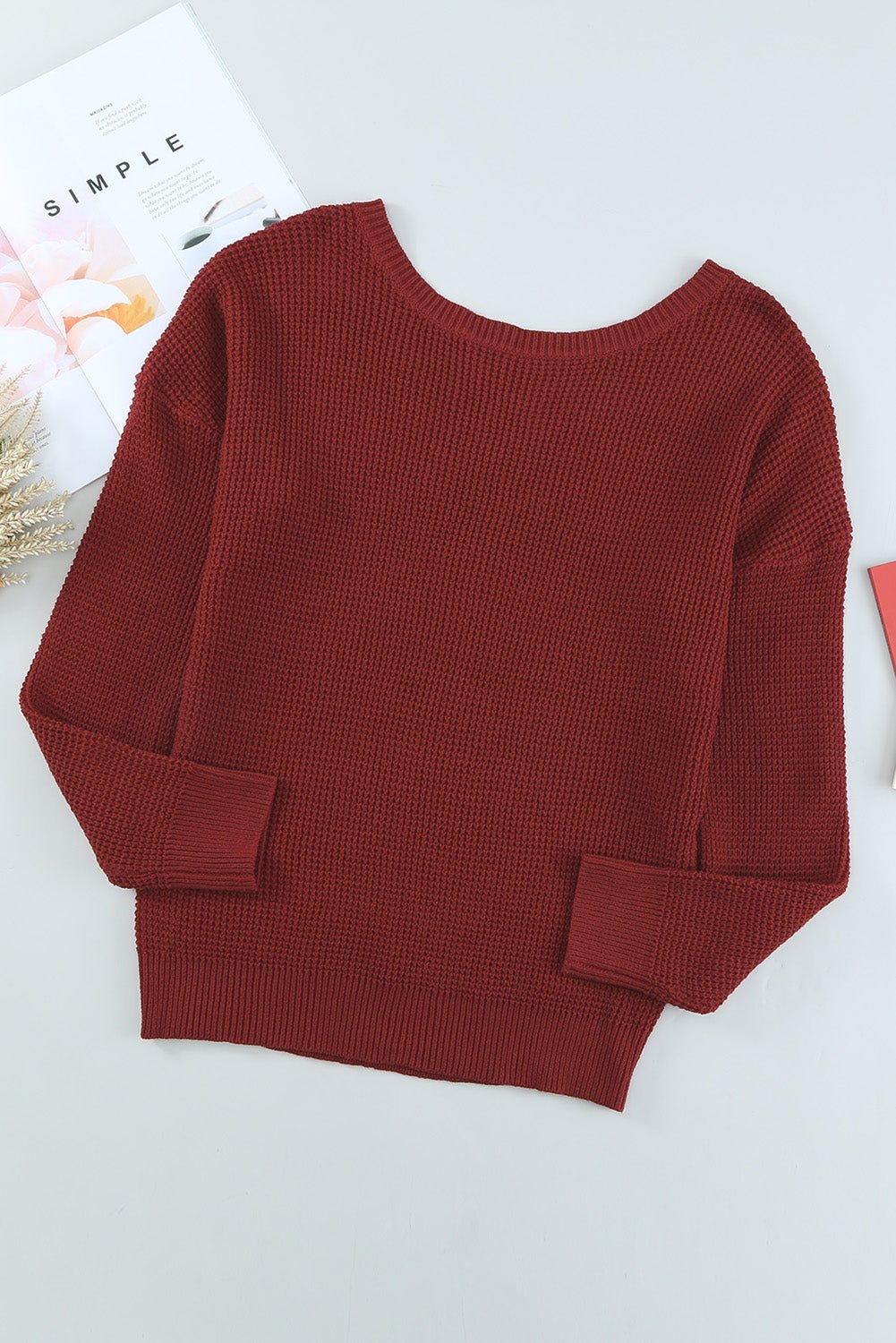 Crisscross Back Boat Neck Sweater - Bitsy Gypsy Boutique