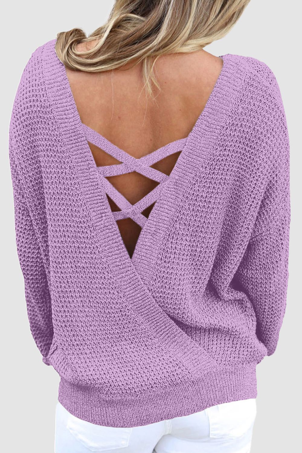 Crisscross Back Boat Neck Sweater - Bitsy Gypsy Boutique