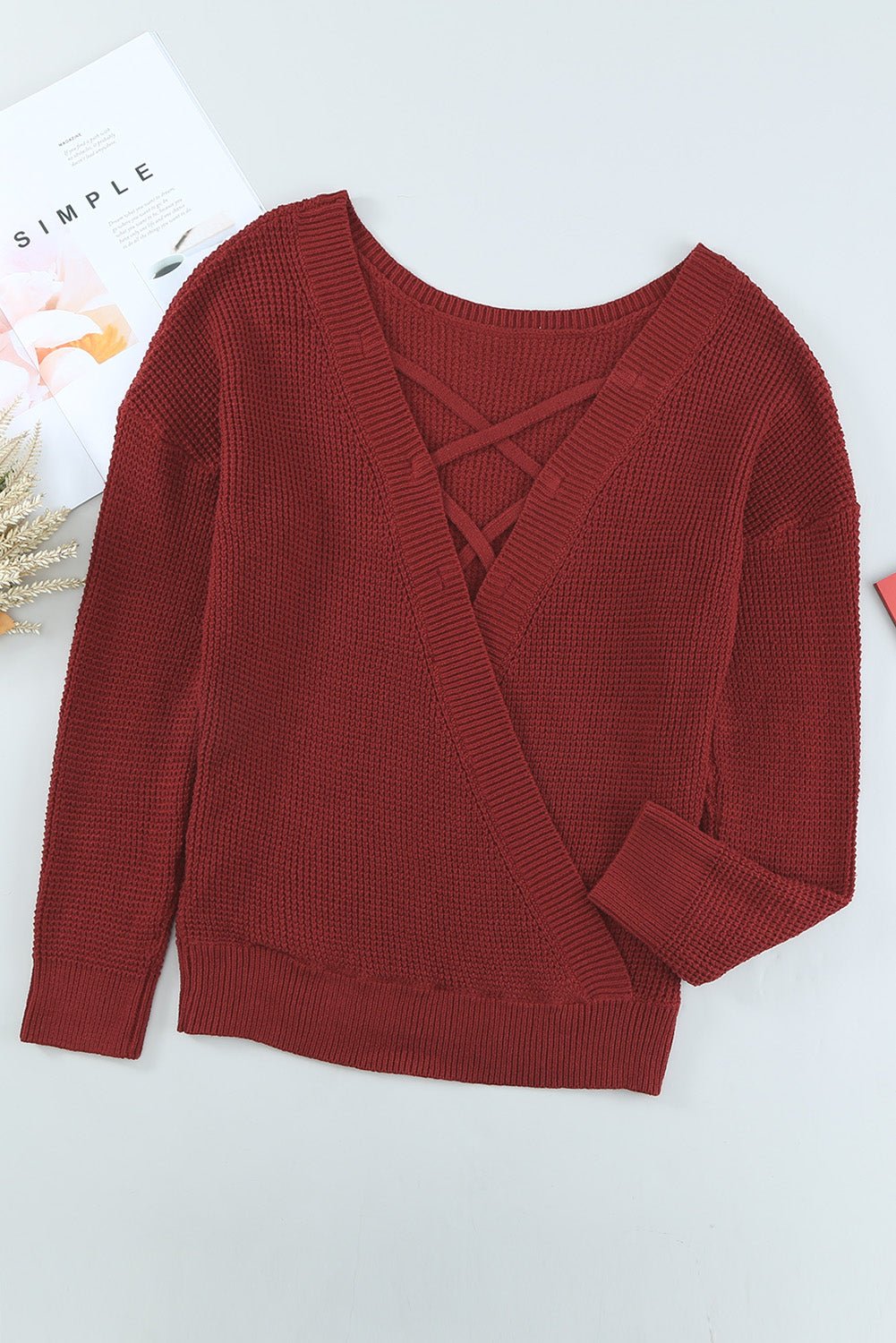 Crisscross Back Boat Neck Sweater - Bitsy Gypsy Boutique