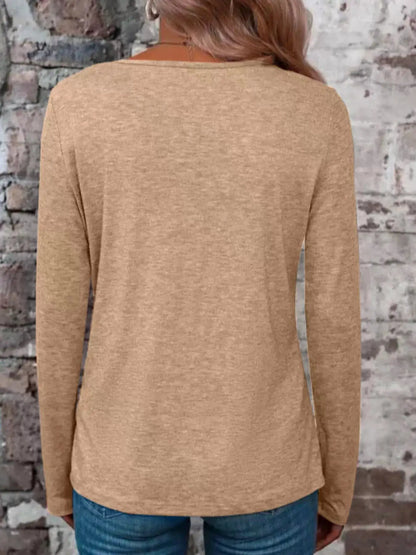 Crisscross V-Neck Long Sleeve T-Shirt by Trendsi