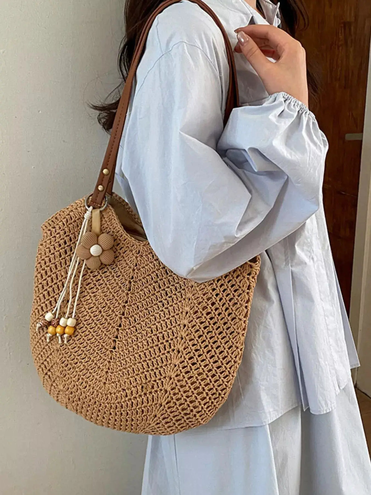 Crochet Knit Shoulder Bag by Trendsi
